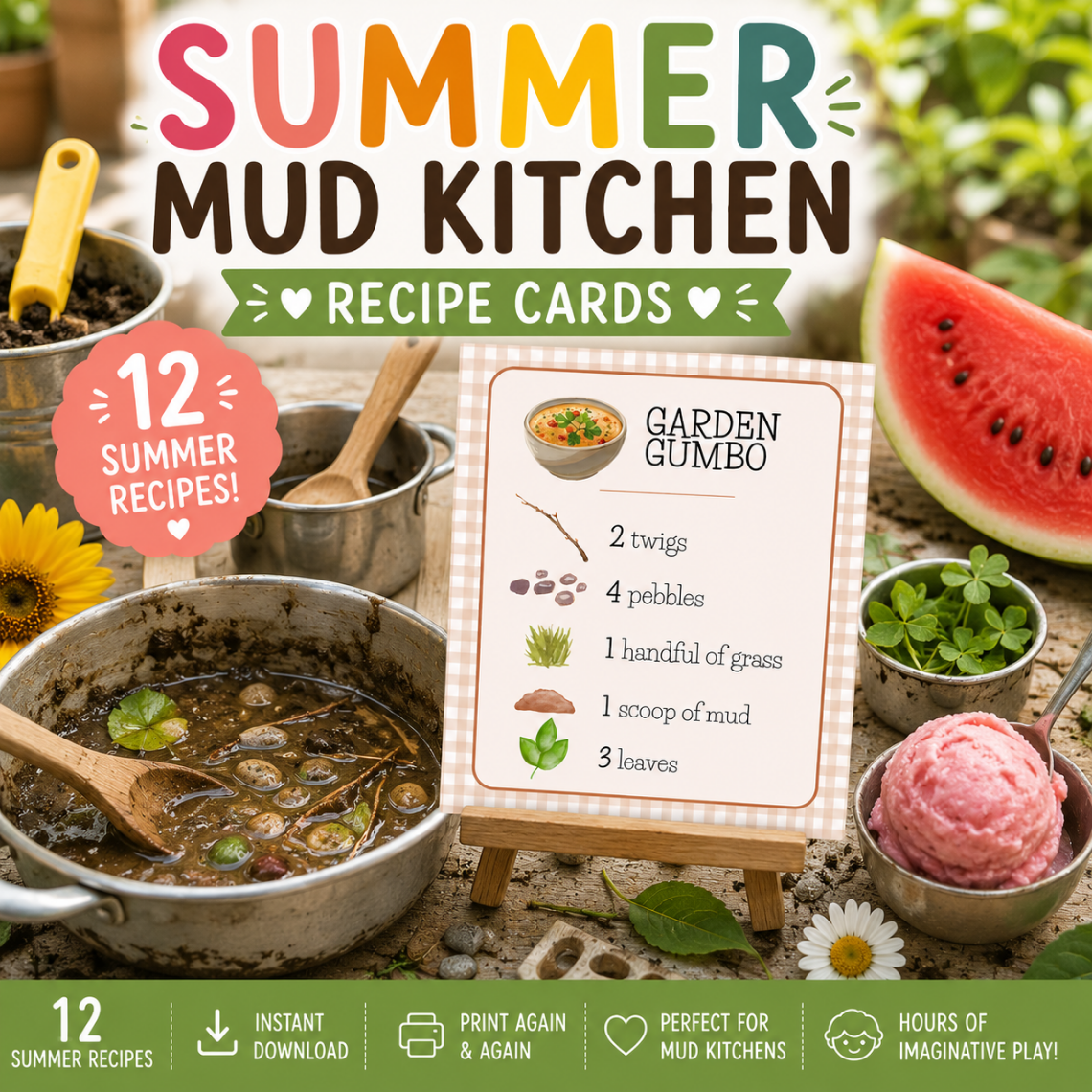 Summer Mud Kitchen Recipe Cards